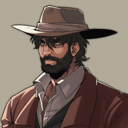 Dustin Claymore, a grumpy gunslinger from a Pathfinder campaign.