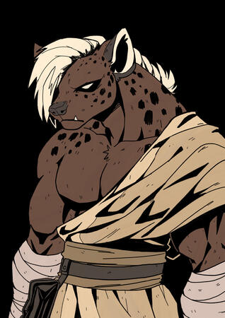Khur, a gnoll, done in the style of Mike Mignola